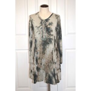 Cy Fashion Dress Women's S Long Sleeve Gray Variegated Lace Up Neckline